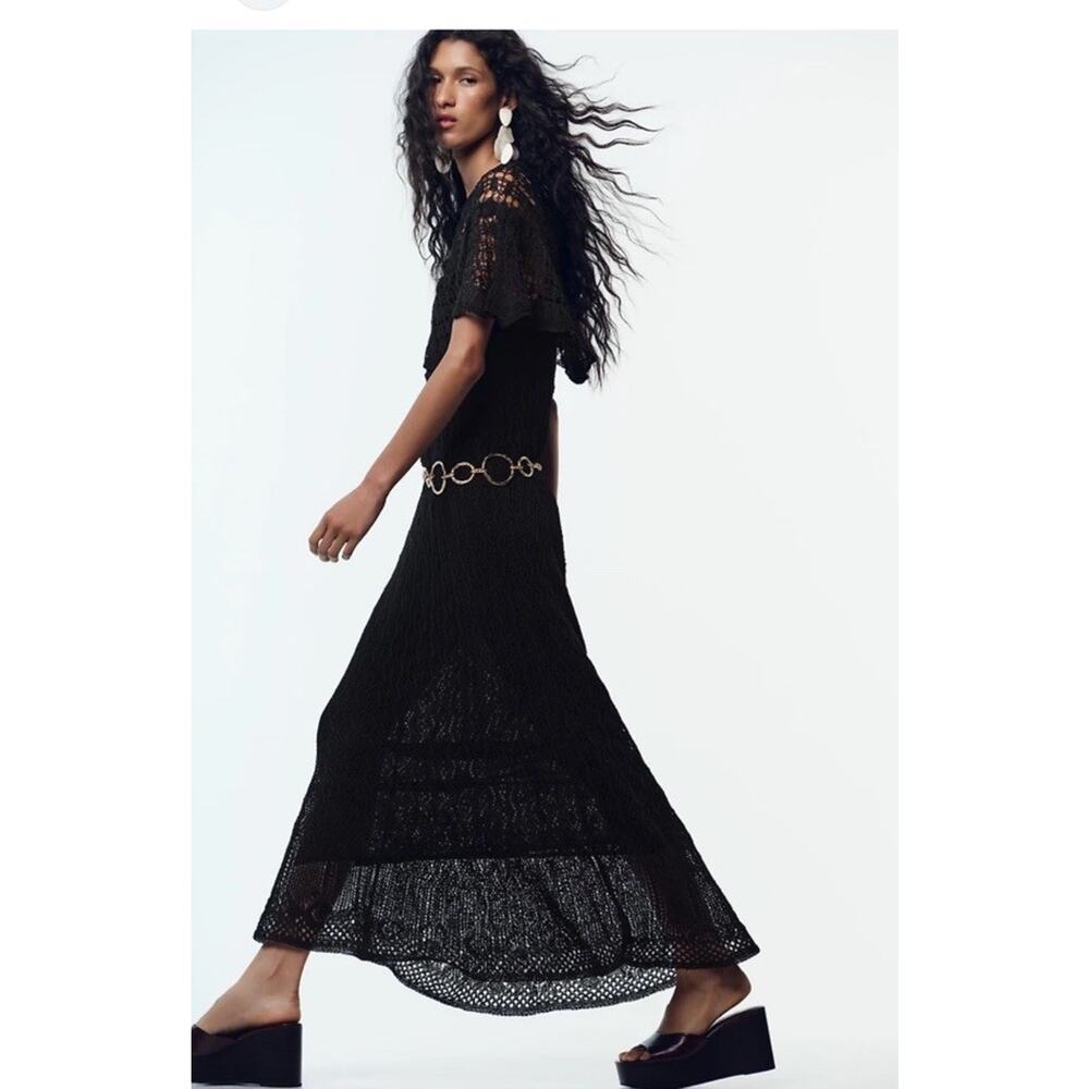 Zara Crocheted Black Dress 2026 Boho Med Maxi Whimsy Goth